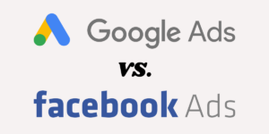 graphic showing Google Ads logo vs Facebook Ads logo